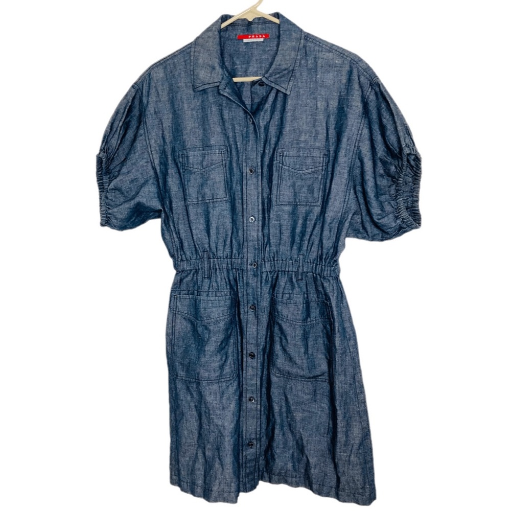 Prada Blue Denim Button-Front Shirt Dress